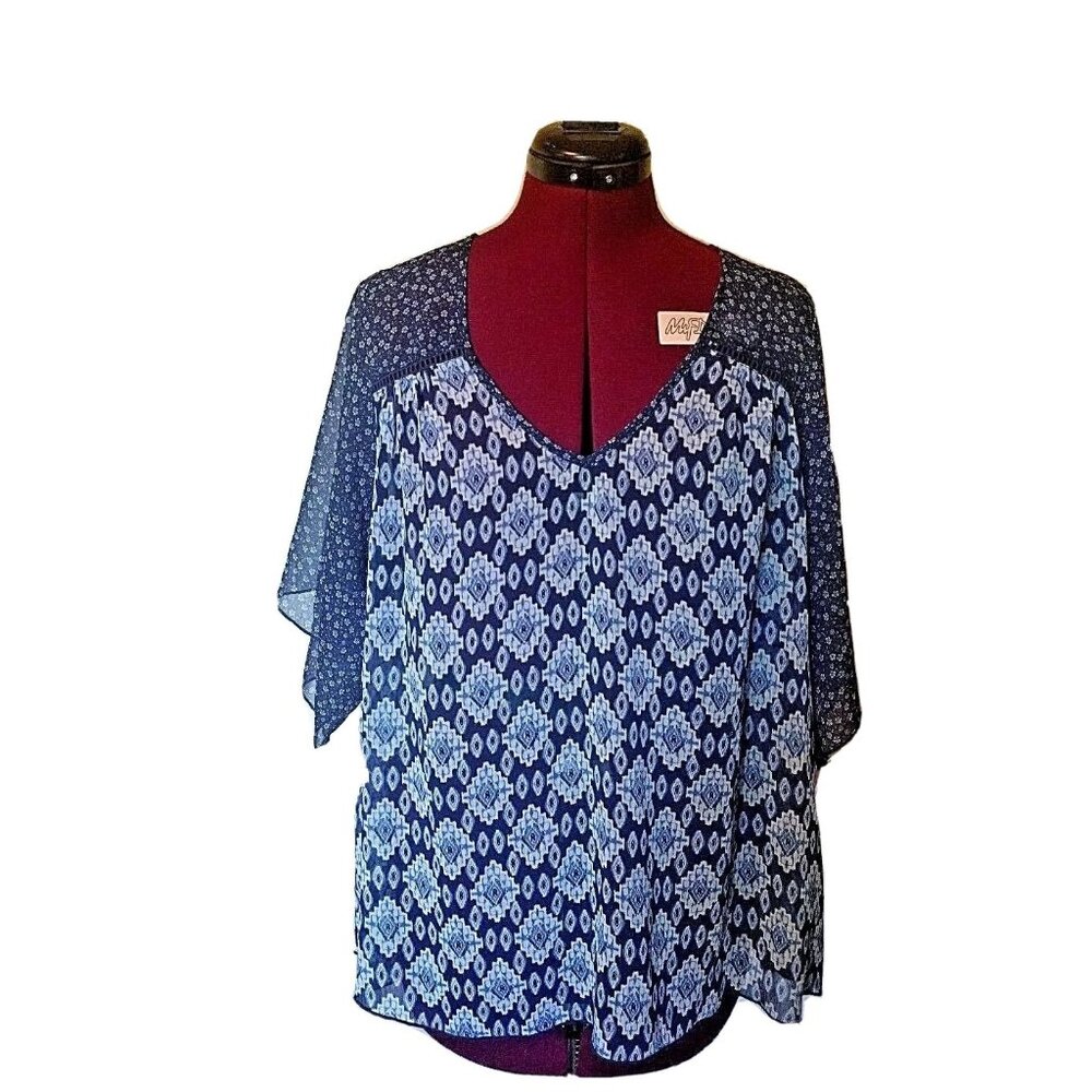 Mason + Mackenzie Women’s Blouse Size M Multicolor Semi Sheer Short Sleeve Top